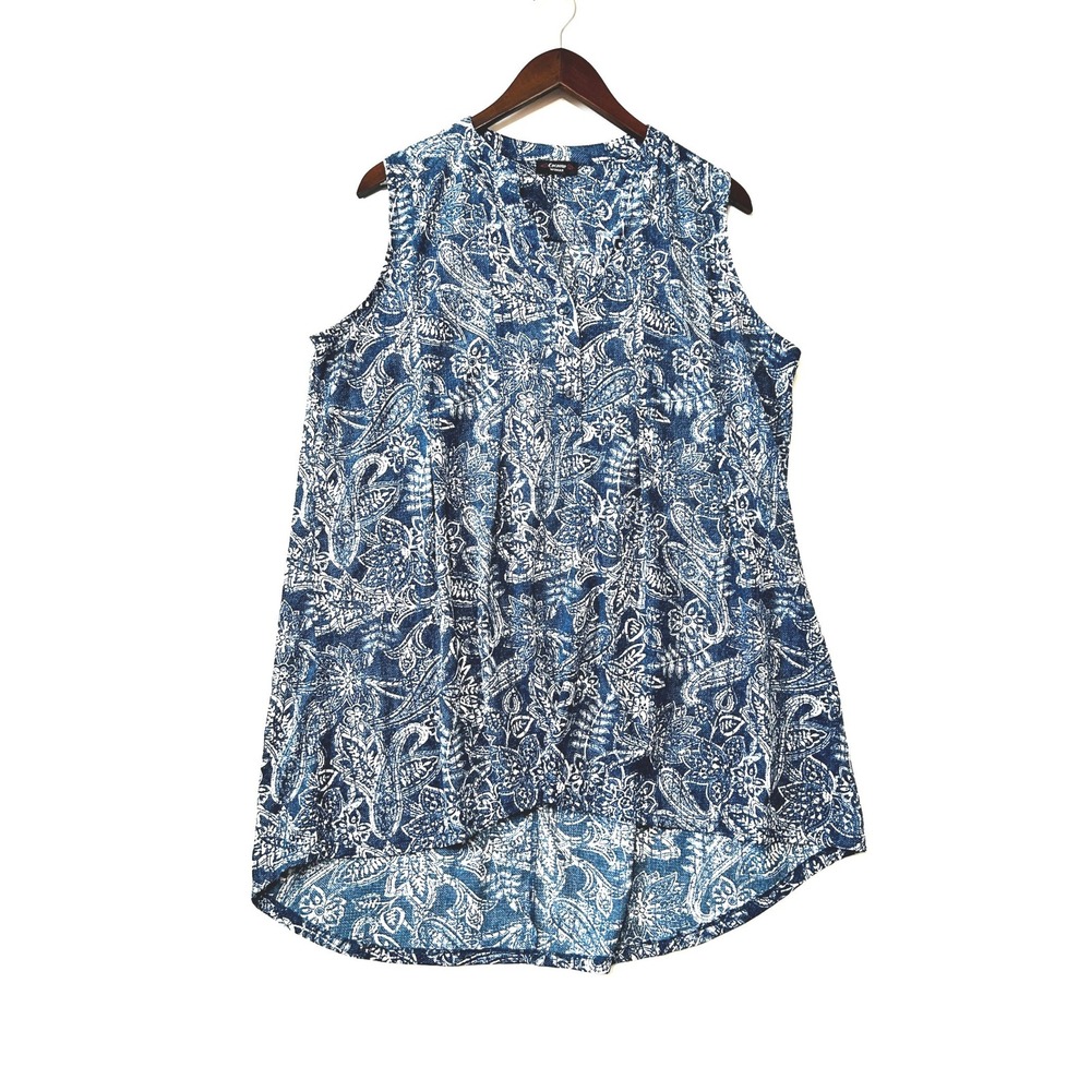 Cocomo Woman Paisley Sleeveless V-Neck Blouse Top 2X Faux Denim Country Cowgirl